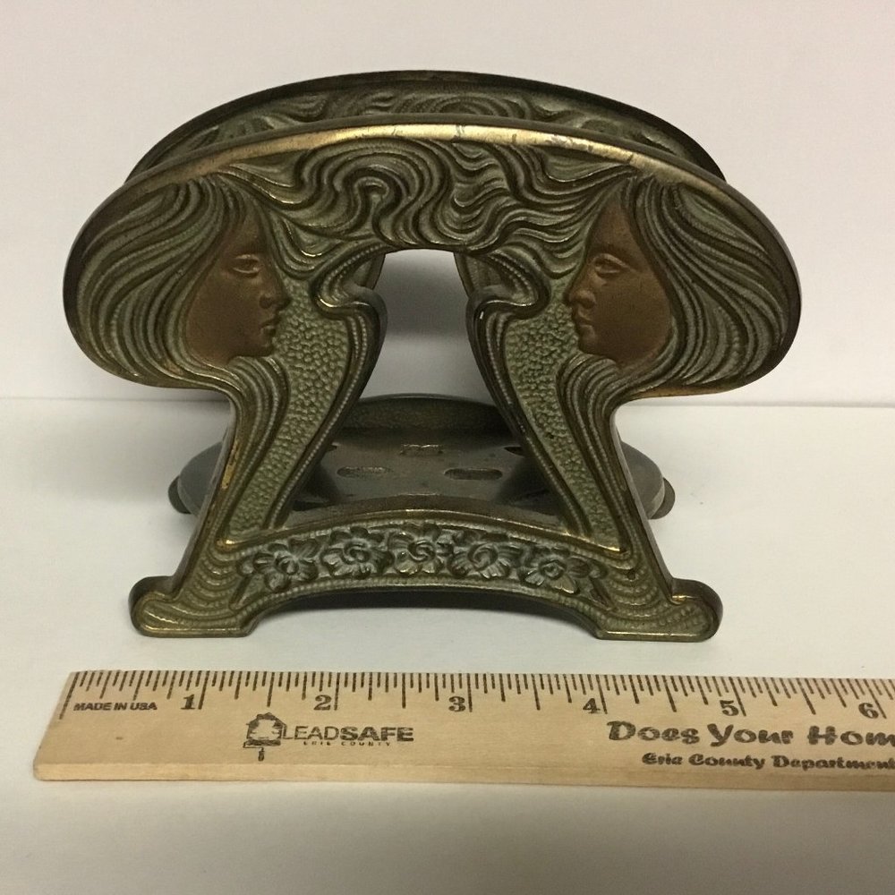 Antique Judd Mfg Letter Rack/Holder-Mirror Image Maidens-Art Nouveau-Cast Iron